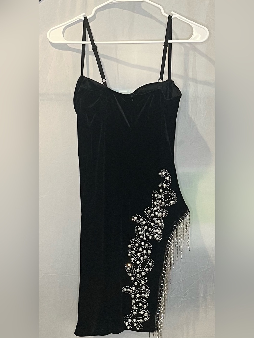 Elegant Black Asymmetrical Embellished Fringe Dress - Picture 4 of 4